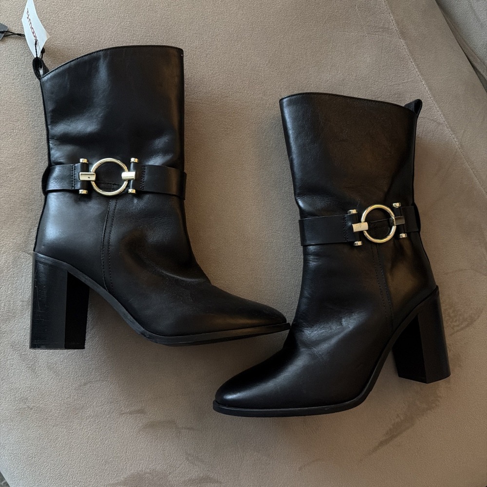 NAPOLEONI Italy Vitello Black Leather Mid Shaft Boots EU 40 US 9.5 New MSRP $329